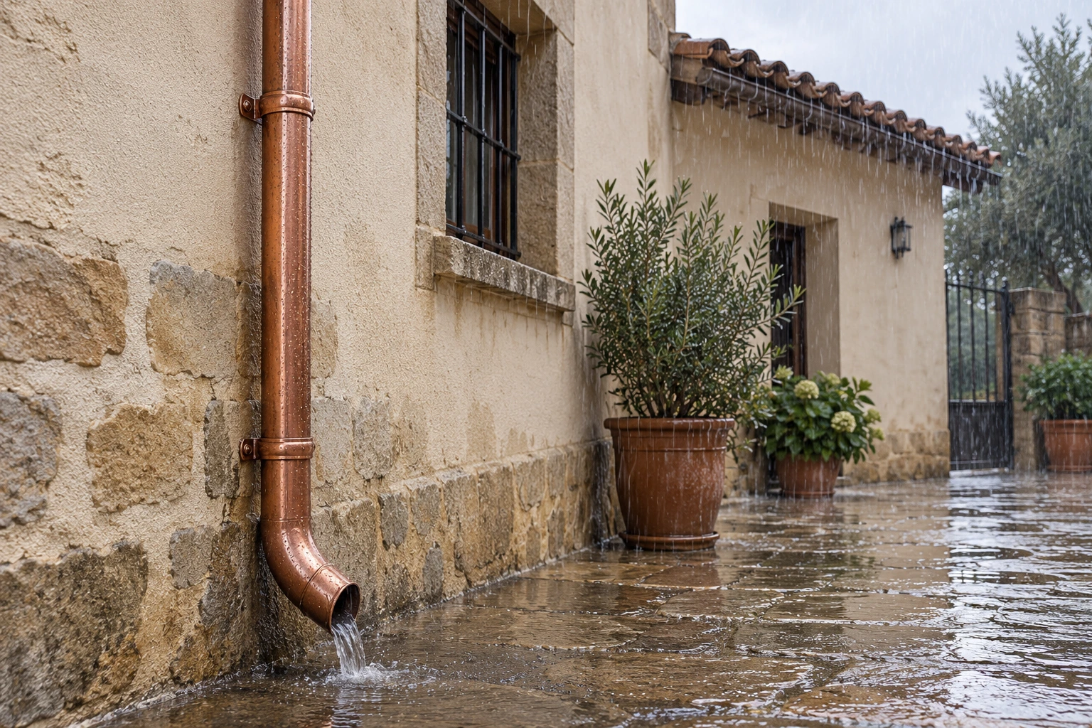 Cobre natural bajo lluvia